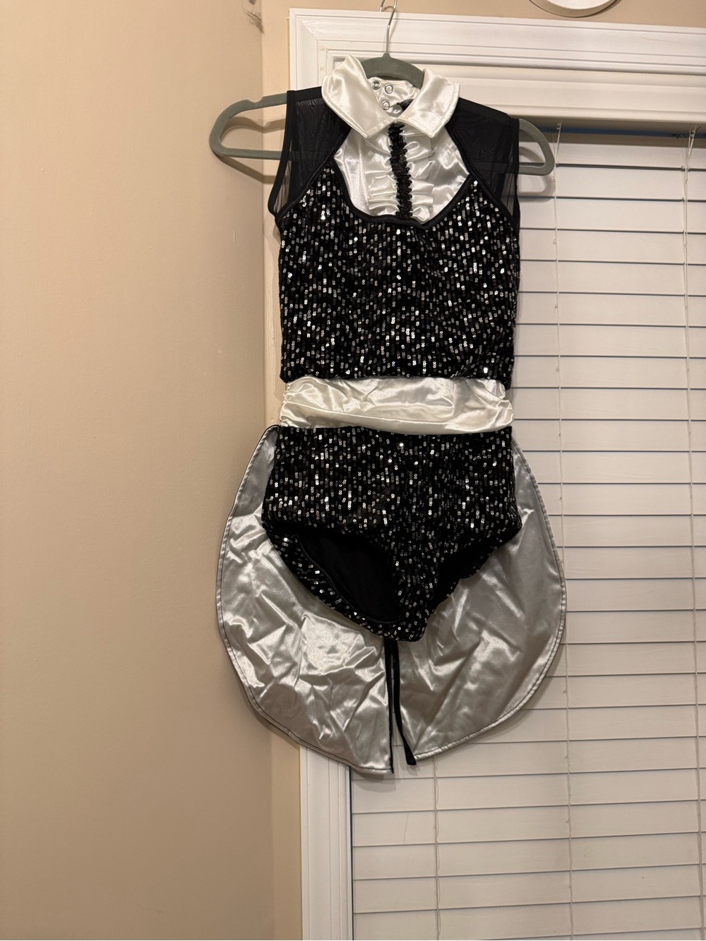Weissman Black and Silver Sequin One-Piece Dance Leotard Costume